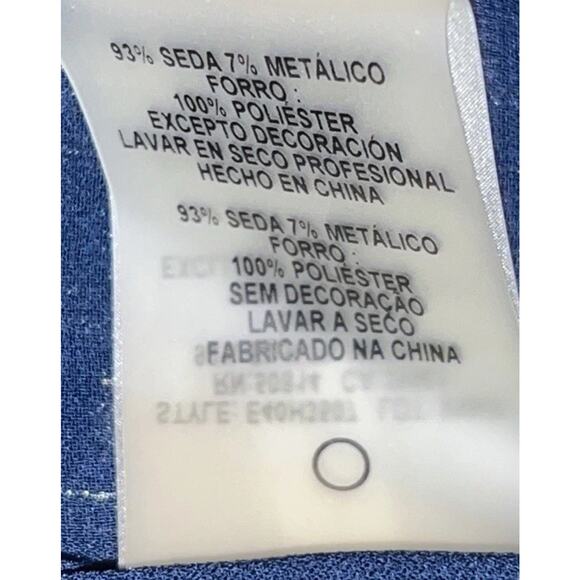 Elie Tahari L Silk Blouse Blue Cold Shoulder Metallic Embroidery Pleated Chiffon - Picture 14 of 14